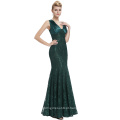 Starzz 2016 sem mangas V-pescoço V-Back Dark Green Long Mermaid Lace formal vestidos de noite de Dubai ST000084-3